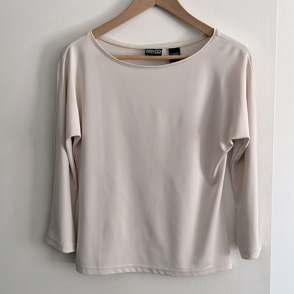 New York & Company Cream Long Sleeve Blouse